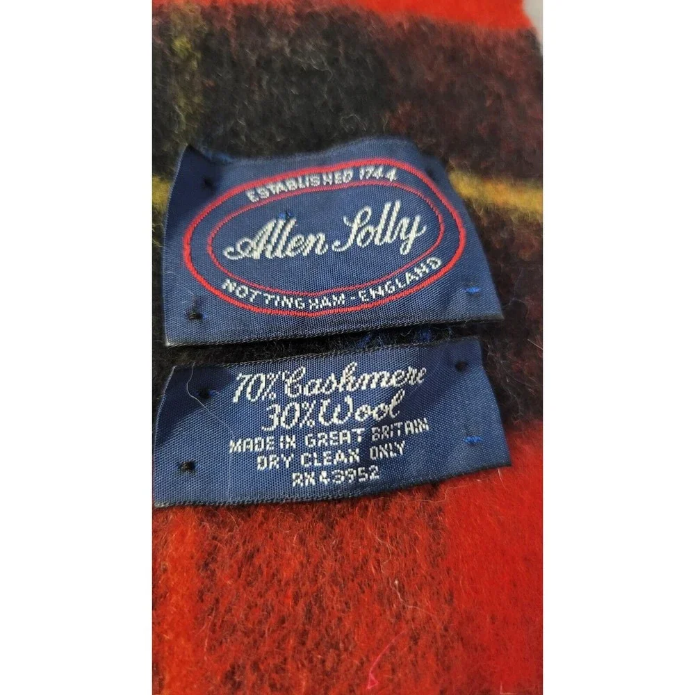 Allen Solly * Cashmere & Wool Blend Scarf Grey/Red/Black/Yellow Reversible 10x55